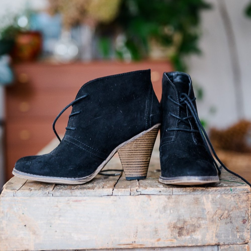 Mia "Shawna" black suede lace-up booties